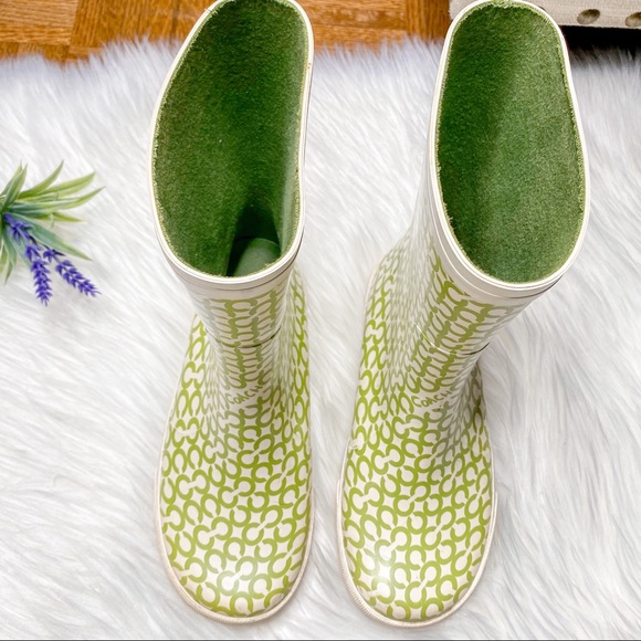 Coach Ursula Rain Boots Green / White Logo Size 6.5 Women’s - Picture 5 of 6